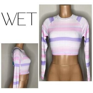 ☀️NWT Wet Swimwear Aruba Sia Striped Long Sleeve Crop Rash Guard Watercolor XL